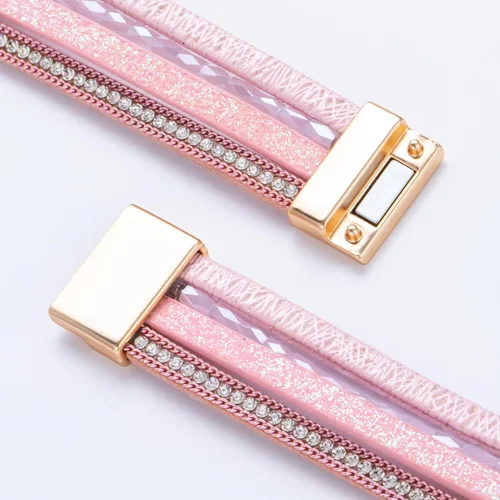 Vista 24 de FANCY SHINY - Pulsera de cuero estilo bohemio, pulsera de cuentas de cristal con cierre magnético, regalos de joyería para mujer