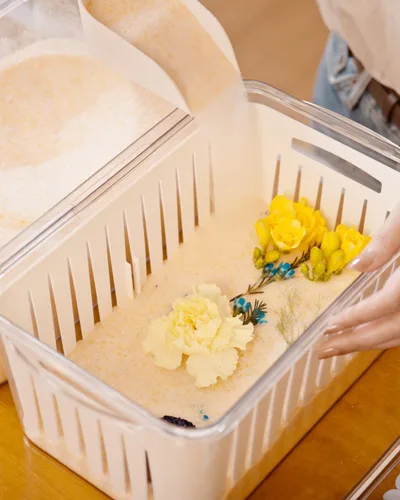 Vista 2 de Wisedry Envase para secar flores con gel de sílica, extracción de flores secas en un paso, caja de almacenamiento de 29,2 cm de largo X 19,5 cm