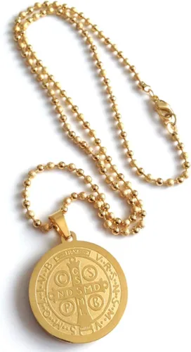 Vista 3 de Saint Benedict Medal Stainless Steel Mother of Pearl 17 Inches Ball Chain
