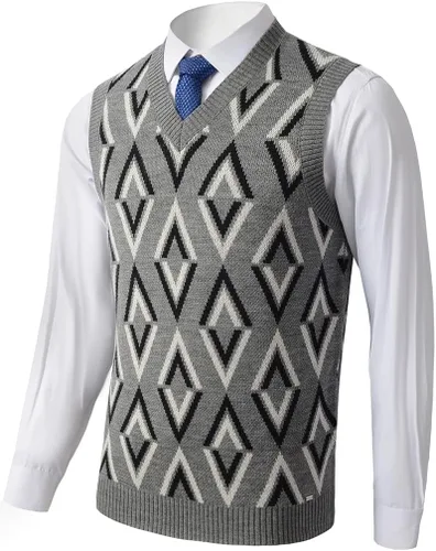 Vista 6 de Suéter de punto con cuello en V para hombre, liso, sin mangas, suéter de punto, ajuste holgado, todo a juego verde (ArmyGreen1)