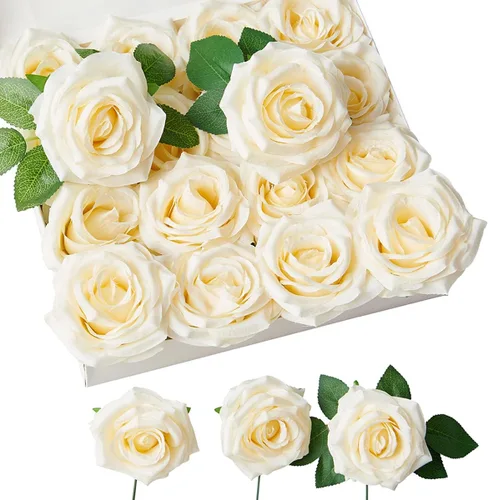 Vista 15 de Rosas artificiales, rosas artificiales, rosas artificiales de seda con tallos para ramos de boda, mesas de fiesta, centros de mesa, arreglos Negro
