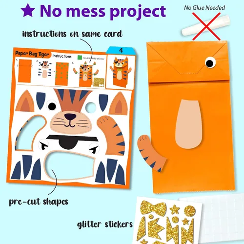 Vista 4 de KRAFUN Mi Primer Kit de Manualidades de Papel de Animales Safari, 16 Animales de Zoológico de Artes y Manualidades DIY, Caja de Suministros