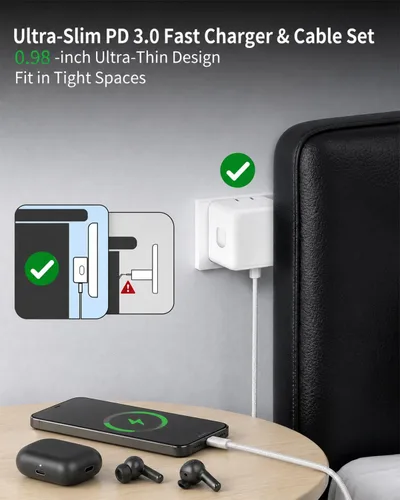 Vista 7 de Adaptador de corriente dinámico de 40 W con 60 W máximo, cargador de pared de carga rápida USB C 40W-60W Dynamic Fast Power Adapter, Foldable