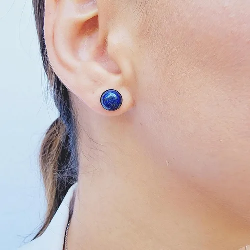 Vista 23 de Pendientes naturales de 0.236 in con chapado en oro blanco sobre plata de ley, bisel cabujón de piedras preciosas regalo de joyería para ella