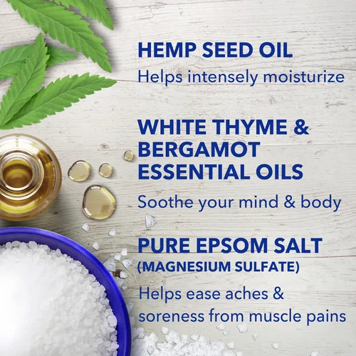 Vista 6 de Dr Teal's Remojo puro de sal de magnesio de Epsom, aceite de semilla de cáñamo de cannabis sativa, 3 libras