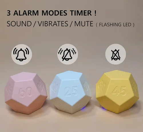 Vista 4 de Cube Pomodoro Timer, Temporizador Recargable Pequeño y Lindo, Temporizador para Niños y Aula, Cocina, Cocinar, Ejercicio y Estudio con Cuenta