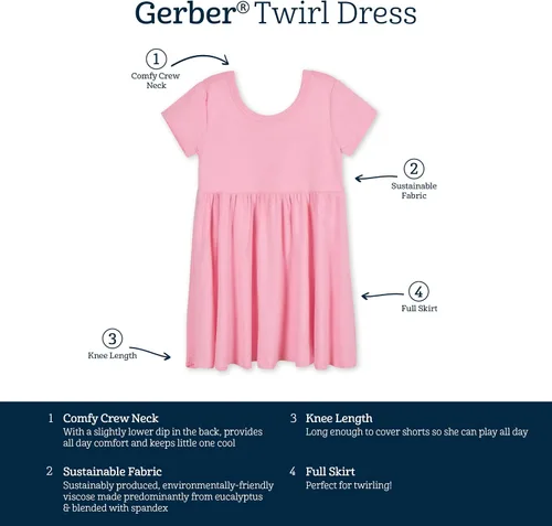 Vista 6 de Gerber Vestido de manga corta suave para bebé niña de talla única, con viscosa hecho de eucalipto