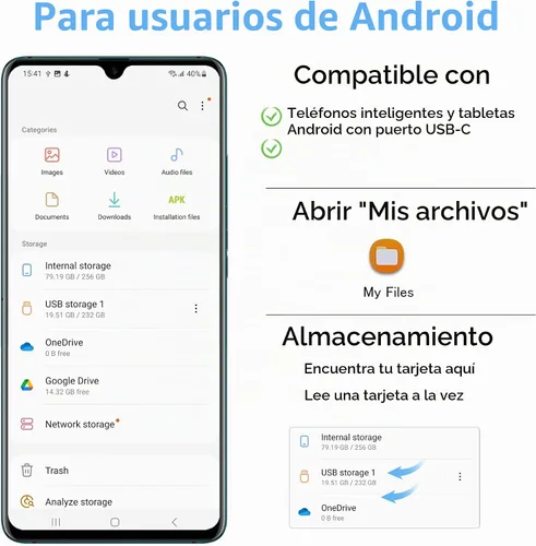 Vista 8 de Lector de tarjetas SD, 4 en 1 USB C a SD/TF/CF/MS lector de tarjetas con adaptador USB a USB C, lector de tarjetas de memoria para iPhone 17/16/15