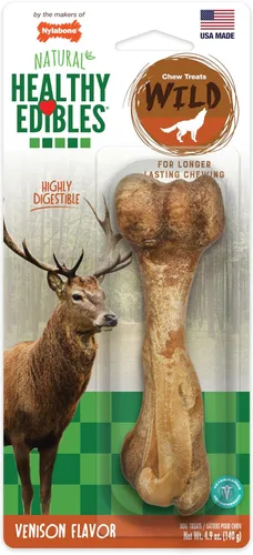 Vista 11 de Huesos comestibles para masticar, para perros de tamaño grande de hasta 50 lb, sabores silvestres, marca Nylabone, Bisonte, Total 1