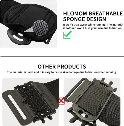 Vista 5 de Brazalete con soporte para teléfono para correr, desmontable y giratorio de 360°, con bolsillo para llaves para iPhone 16/15/14/13 Pro/12