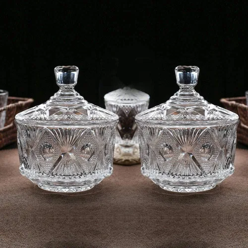 Vista 2 de SANHECUN Tarros decorativos de cristal transparente para azúcar, con tapa, juego de 2 (transparente, vajilla)