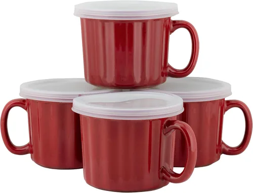 Vista 8 de 10 Strawberry Street Juego de 4 tazas de sopa de 16oz con tapa, turquesa