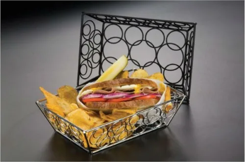 Vista 2 de American Metalcraft EBB59B - Cesta de pan rectangular de acero con bucle en D, pequeña, 9 pulgadas de largo x 6 pulgadas de ancho x 2.5 pulgadas