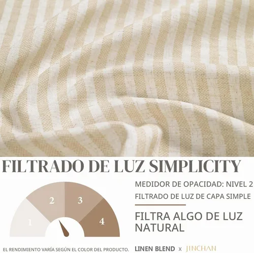 Vista 5 de Jinchan - Cortinas de lino a rayas para cocina, 24 pulgadas, beige, 2