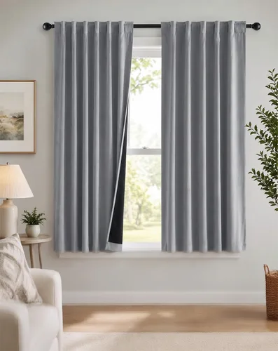 Vista 21 de PONY DANCE Cortinas opacas 100% cortas de 24 pulgadas de largo, medias cortinas con aislamiento térmico para ventanas pequeñas con parte trasera