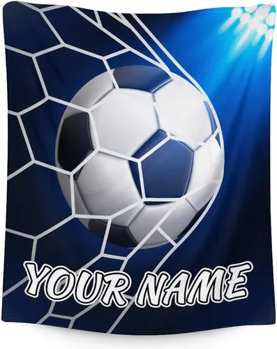 Vista 11 de Manta de fútbol para niños y niñas, tamaño regazo de 30 x 40 pulgadas, manta suave y acogedora, regalo para equipo de fútbol, manta deportiva azul