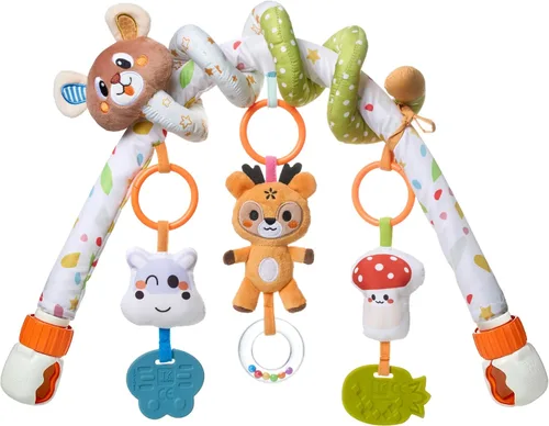 Vista 8 de TUMAMA - Juguete de actividad para bebé, lindo oso en espiral con juguetes colgantes, clips, juguetes sensoriales estimulantes desmontables