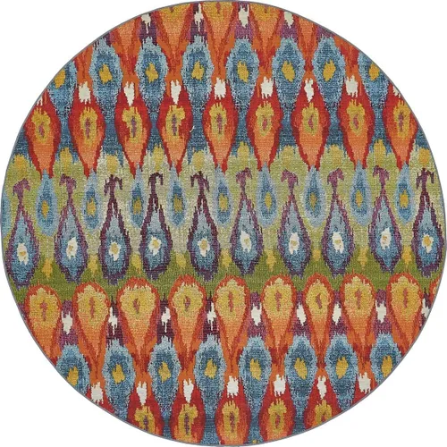 Vista 14 de Unique Loom Outdoor Modern Collection - Alfombra de área Ikat (4 pies 1 pulgada octágono multi/borgoña)