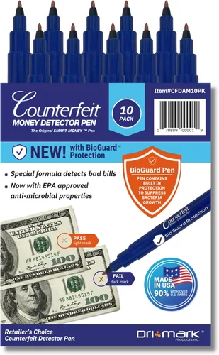 Vista 11 de Dri Mark CFD5PK - Marcador detector de billetes falsificados, fabricado en los Estados Unidos, 3 veces más tinta, tamaño de bolsillo, verificador