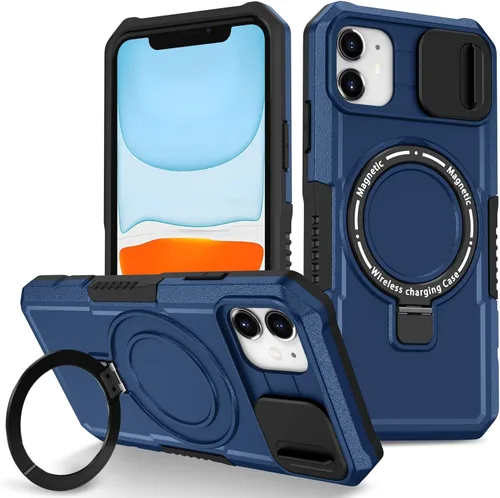 Vista 70 de Funda magnética para iPhone 11, soporte de anillo con ventana corrediza, funda protectora mate a prueba de golpes para iPhone 11 6.1, fundas