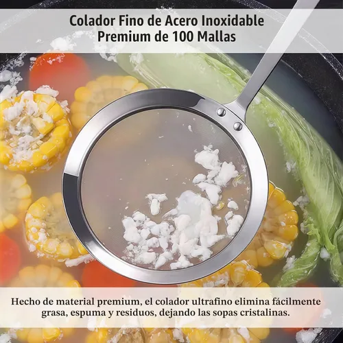 Vista 6 de Cuchara de acero inoxidable para espumadera de grasa de 4 pulgadas, colador de grasa multifuncional de malla fina con mango resistente al calor