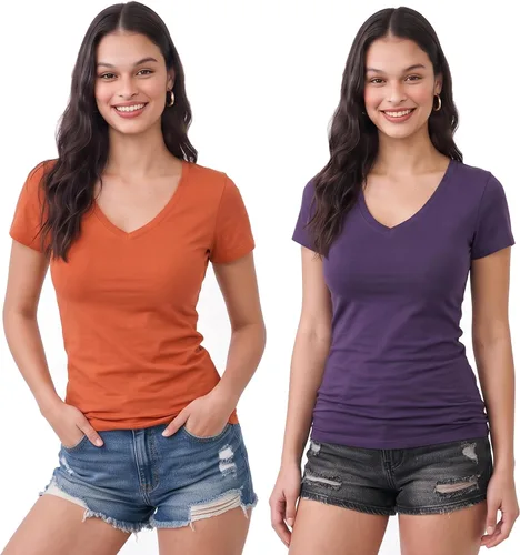 Vista 185 de Emmalise Camiseta de manga corta para mujer, cuello en V, tallas junior y plus