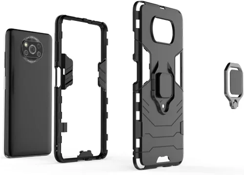 Vista 4 de Compatible con Xiaomi Poco X3, Mi Poco X3 NFC, soporte de agarre de anillo de metal, parachoques duro a prueba de golpes