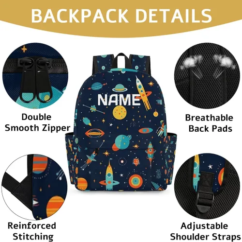 Vista 2 de Mochila personalizada para niños, mochila personalizada para niños preescolares para jardín de infantes, guardería, mochila escolar, Planeta cohete