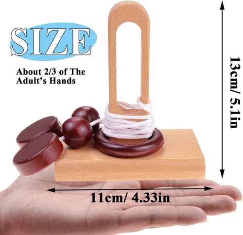 Vista 2 de Kingou Juego de 4 de rompecabezas de madera clásica cuerda de solución central juego de cerebro para adultos