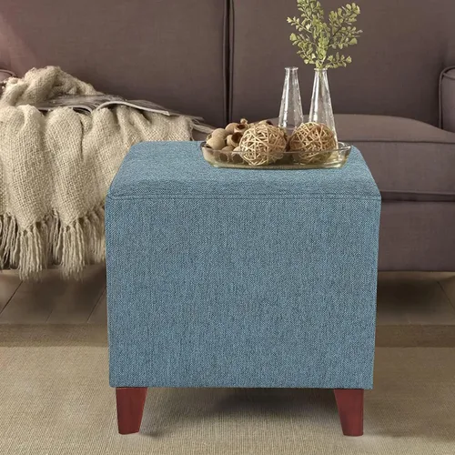 Vista 5 de Joveco Taburete otomano de 16 pulgadas, asiento cuadrado de tela con patas de madera (azul)