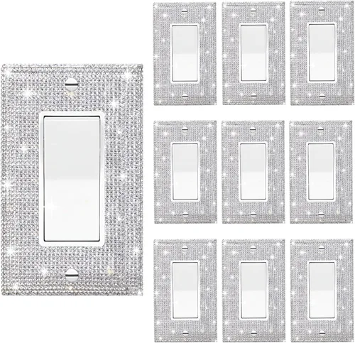 Vista 10 de Placa decorativa de interruptor de luz con diamantes de imitación brillantes en rosa y plata, cubierta de placa de pared con diamantes de imitación