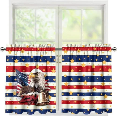 Vista 56 de God Bssing You Tier Curtains for July 4Th 2026 27.5x24 2 Panels Light Filtering Half Window Rod Pocket for Kitchen/Bathroom