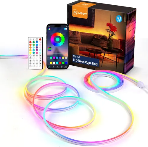 Vista 13 de Luces LED de neón en forma de cuerda, tira de luces de neón blancas cálidas de 16.4 pies/5m, tira LED impermeable flexible de 12V, luces de neón