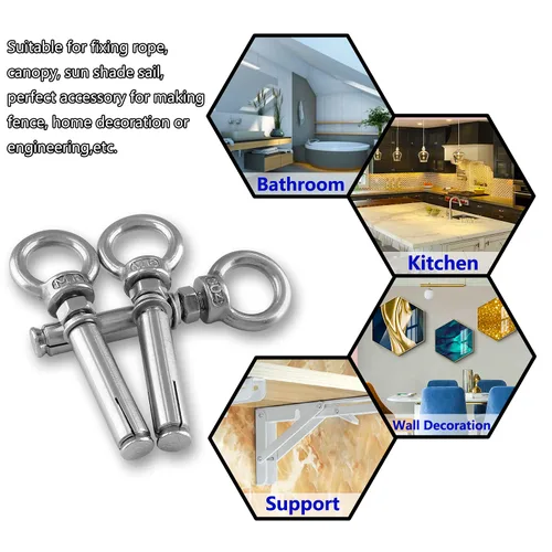 Vista 7 de Perno de ojo de acero inoxidable para pared, hormigón, ladrillo de anclaje, pernos de expansión de anillo, tornillo de ojo de anclaje resistente 4