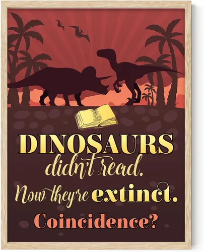 Vista 11 de Dinosaurs Didn't Read Now They're Extinct 11x14 Framed Poster – Funny Reading Wall Art, Retro Classroom Library Decor, Educational Print for