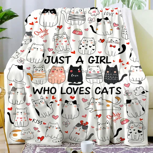 Vista 2 de Manta de franela suave y acogedora con temática de gato para mujeres, niñas, mujeres, adultos, 50 x 40 pulgadas