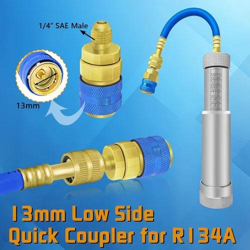 Vista 4 de Kit de prevención de reflujo del inyector de aceite de tinte AC, inyector de aceite de tinte HVAC con acoplador rápido a presión R134A, acoplador