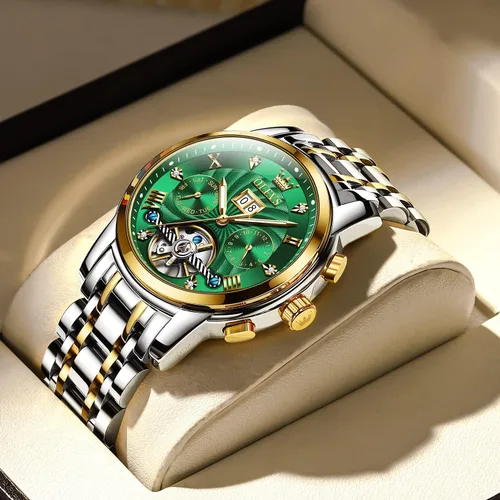 Vista 51 de OLEVS Relojes automáticos para hombre, oro de lujo, vestido de diamantes de cuerda automática, esqueleto mecánico, Tourbillon, reloj de pulsera