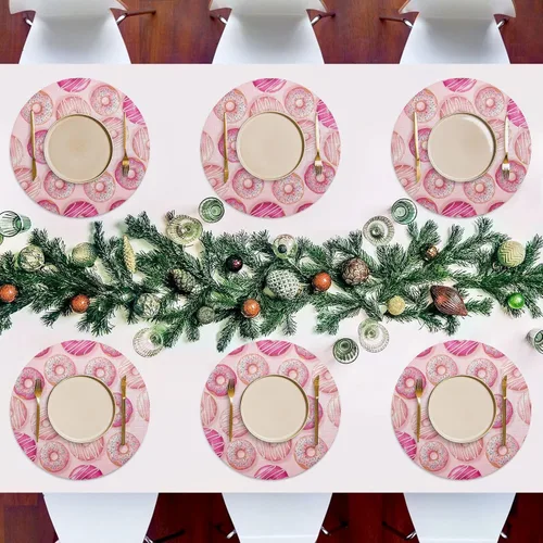 Vista 7 de Pink Donuts Round Placemat, Non Slip Heat Resistant Mats for Kitchen one sizex1
