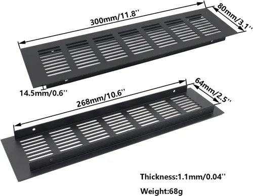 Vista 2 de 2 fundas para ventilación de aire, rejilla de ventilación de aleación de aluminio negro rectangular con listones de metal para armario, estufa