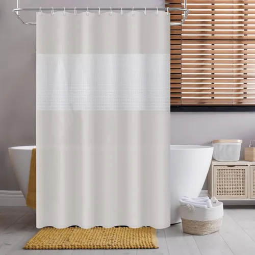 Vista 7 de timecity Juego de cortinas de ducha beige de PEVA con 12 ganchos blancos, forro de ducha de plástico, impermeable, de secado rápido, para bañera