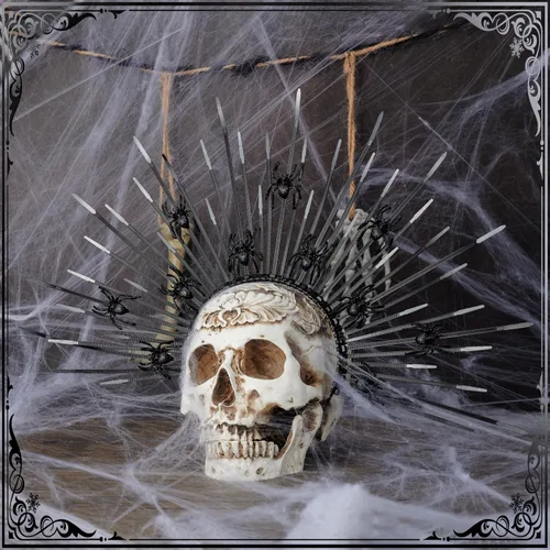 Vista 3 de Zivyes Corona de halo de araña, coronas góticas malvadas, diademas con picos de rayos de sol, accesorios de Halloween