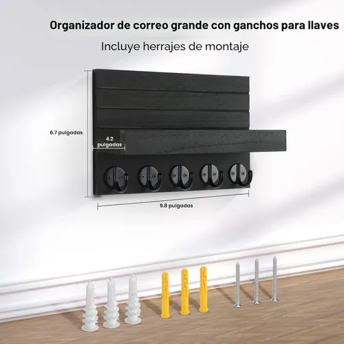 Vista 7 de Lwenki - Soporte de llaves para pared, llavero decorativo y soporte para correo con estante, tiene ganchos grandes para bolsos, abrigos, paraguas