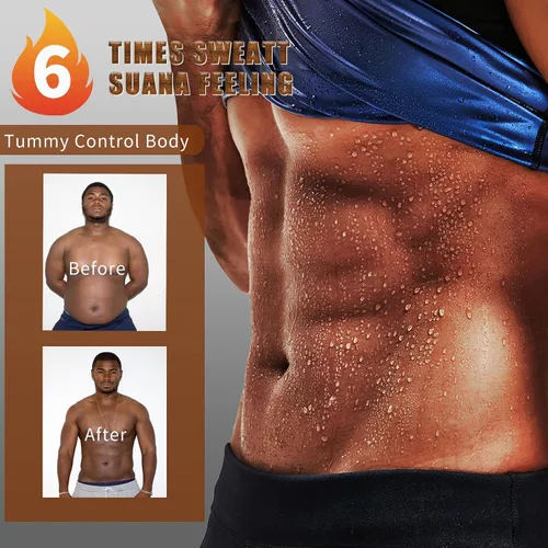 Vista 4 de Chaleco de sudoración para sauna, camiseta deportiva de tirantes para entrenamiento, faja de cintura para hombres, chaleco de compresión
