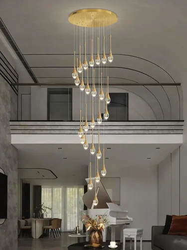 Vista 6 de ykolupty Candelabros grandes de 138 pulgadas para sala de estar, modernos candelabros dorados de cristal, lámpara colgante de escalera en espiral