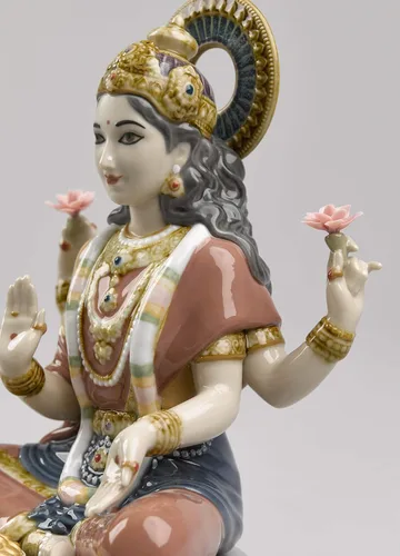 Vista 4 de LLADRÓ Figura de la diosa Sri Lakshmi. Figura de porcelana Lakshmi.