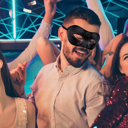 Vista 5 de SIQUK Juego de máscaras para parejas, máscara veneciana, máscara de plástico para disfraz de Halloween, máscara de Mardi Gras para mujeres y hombres