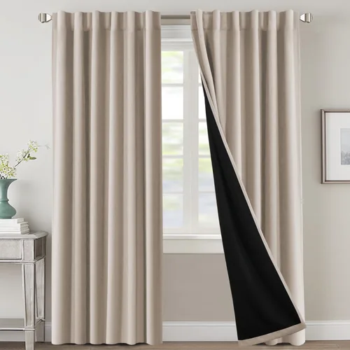 Vista 14 de H.VERSAILTEX Cortinas 100% opacas para dormitorio con forro negro, cortinas de oscurecimiento de habitación completa, con aislamiento térmico