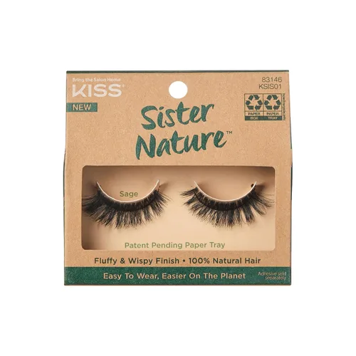 Vista 13 de KISS Sister Nature - Pestañas postizas 'Dawn', 0.472 in, cabello 100% natural, caja de papel reciclable, impresa con tinta de soja, libre