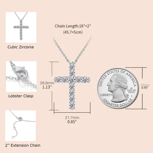 Vista 6 de JSGEMSLEE 14K Gold Plated Cross Necklace for Women Silver Gold Cubic Zirconia Cross Pendant Necklace for Women Girls Dainty Cross Chain Necklace